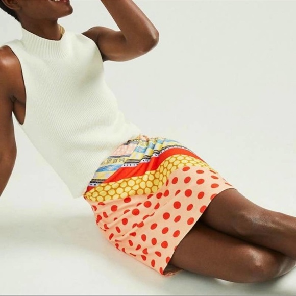 FARM RIO KNIT MINI SKIRT in Orange Motif Anthropologie size Sz med‎ Petite - Picture 3 of 10